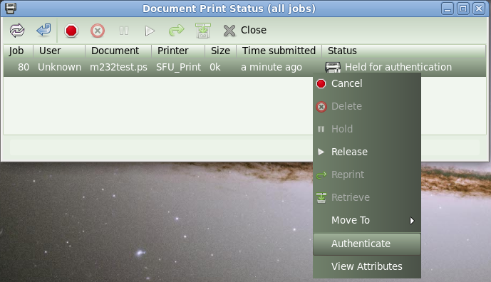 Authenticate from pop-up menu
