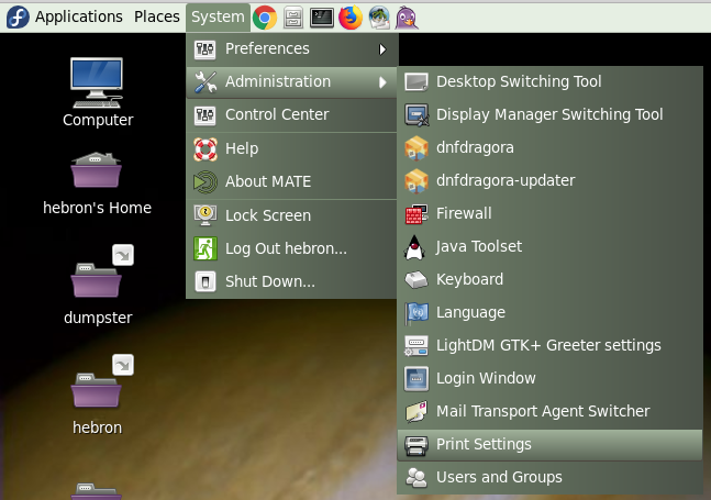 System:Administration:Print Settings menu