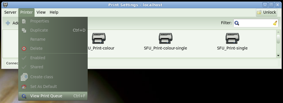 View Print Queue in the Printer menu